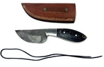 Damascus Steel Skinning Knife Handmade Leather Sheath Black Man-made Handle