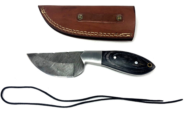 Damascus Steel Skinning Knife Handmade Leather Sheath Black Man-made Handle