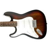 Full Size Left Handed Electric 6 String Guitar, Solid Wood Body and Bolt on Neck, Cable and Tremolo Arm, Color: Sun Burst