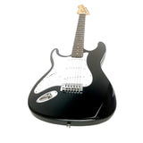 Full Size Left Handed Electric 6 String Guitar, Solid Wood Body and Bolt on Neck, Cable and Tremolo Arm, Color: Gloss Black
