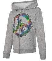 Hanes ComfortSoft Girls Peace Sign EcoSmart Fleece Full-Zip Hoodie Sweatshirt, XS Light Steel