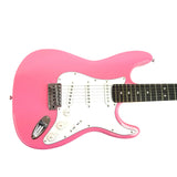 Full Size Right Handed Electric 6 String Guitar, Solid Wood Body and Bolt on Neck, Cable and Tremolo Arm, Color: Hot Pink