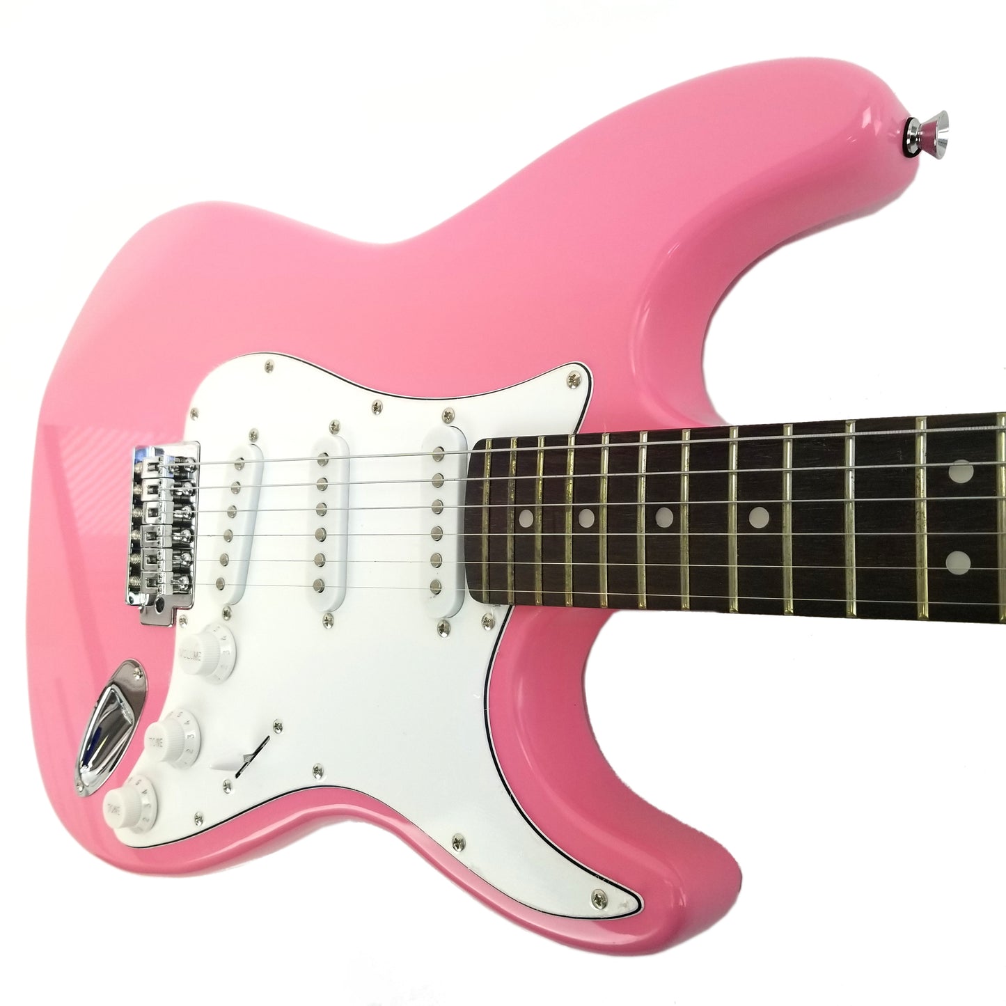 Full Size Right Handed Electric 6 String Guitar, Solid Wood Body and Bolt on Neck, Cable and Tremolo Arm, Color: Hot Pink