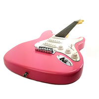 Full Size Right Handed Electric 6 String Guitar, Solid Wood Body and Bolt on Neck, Cable and Tremolo Arm, Color: Hot Pink