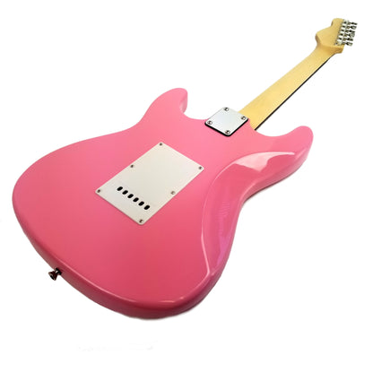 Full Size Right Handed Electric 6 String Guitar, Solid Wood Body and Bolt on Neck, Cable and Tremolo Arm, Color: Hot Pink
