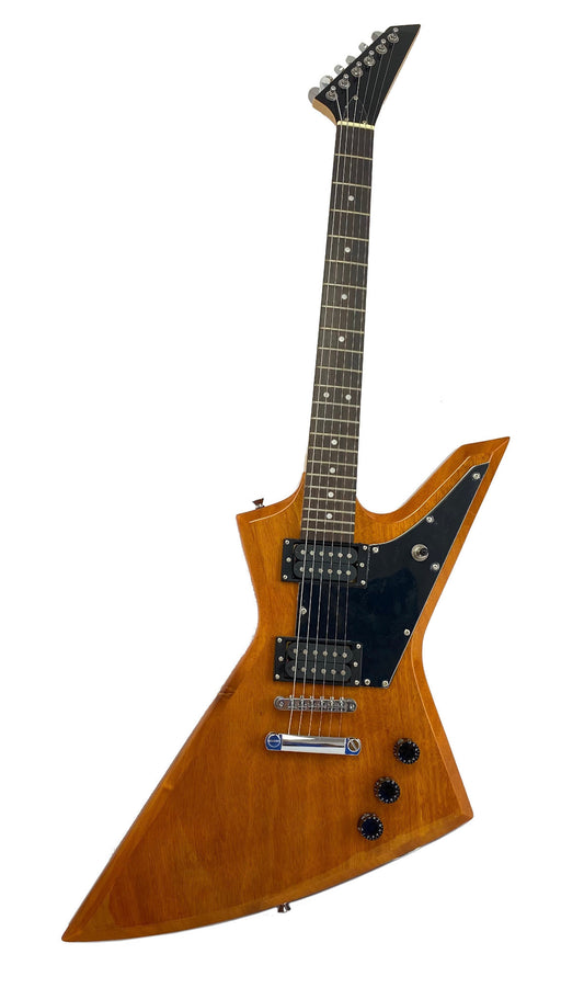 Full Size Right Handed Rock Style Electric 6 String Guitar, Solid Wood Body and Bolt on Neck, Cable and Allen Wrench, Color: Natural Brown