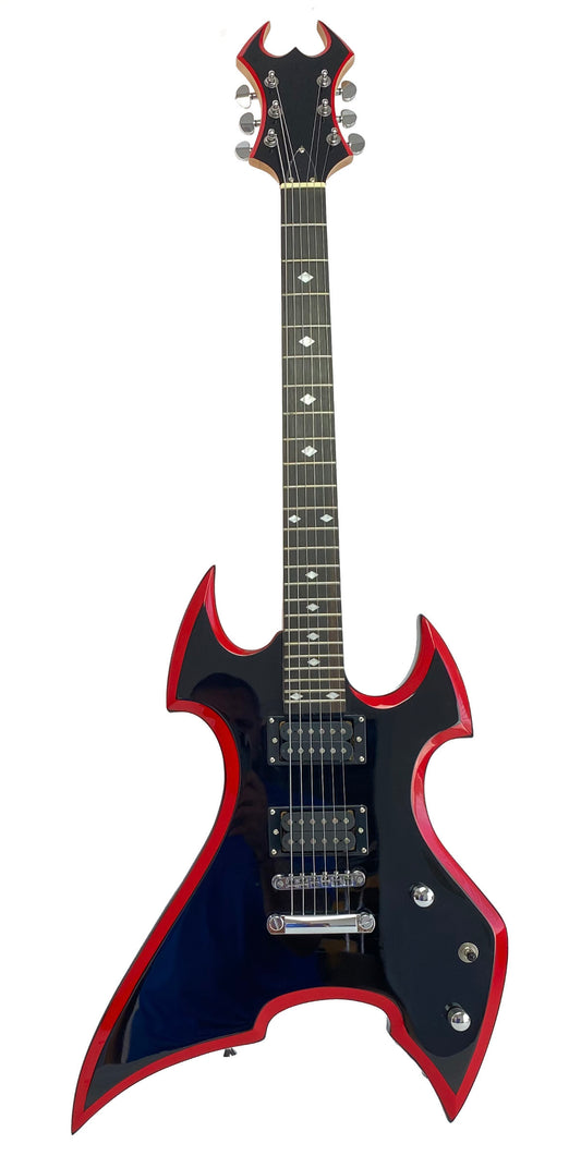 Full Size Right Handed Heavy Metal Style Electric 6 String Guitar, Solid Wood Body and Bolt on Neck, Cable and Allen Wrench, Color: Black with Red