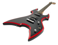 Full Size Right Handed Heavy Metal Style Electric 6 String Guitar, Solid Wood Body and Bolt on Neck, Cable and Allen Wrench, Color: Black with Red