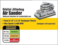 Jitterbug Random Orbital Air Palm Sander, 8", Industrial Duty, Pneumatic Finish Sander Tool, 8,000 RPM