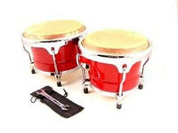 BONGOS 8"+9" inch RED WOOD, DUAL DRUMS SET, WORLD LATIN Percussion NEW