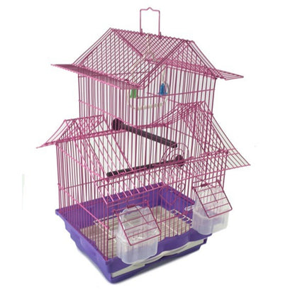 Pink 18-inch Medium Parakeet Wire Bird Cage for Budgie Parakeets Finches Canaries Lovebirds Small Quaker Parrots Cockatiels Green Cheek Conure perfect Bird Travel Cage and Hanging Bird House
