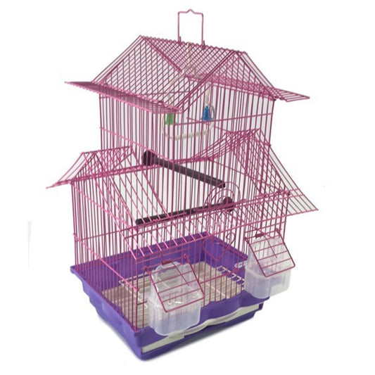 Pink 18-inch Medium Parakeet Wire Bird Cage for Budgie Parakeets Finches Canaries Lovebirds Small Quaker Parrots Cockatiels Green Cheek Conure perfect Bird Travel Cage and Hanging Bird House