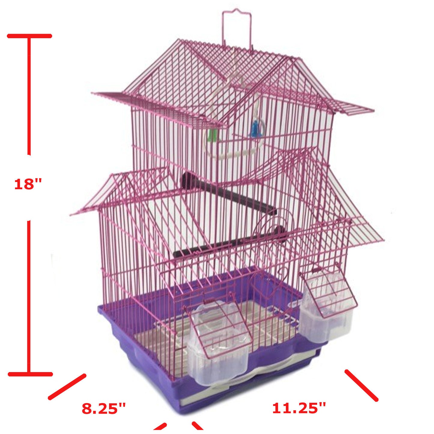 Pink 18-inch Medium Parakeet Wire Bird Cage for Budgie Parakeets Finches Canaries Lovebirds Small Quaker Parrots Cockatiels Green Cheek Conure perfect Bird Travel Cage and Hanging Bird House