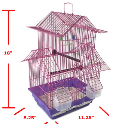 Pink 18-inch Medium Parakeet Wire Bird Cage for Budgie Parakeets Finches Canaries Lovebirds Small Quaker Parrots Cockatiels Green Cheek Conure perfect Bird Travel Cage and Hanging Bird House