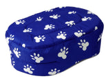 PET BED 18" Blue w. White Paw Prints Dog Cat Puppy Cushion Pillow Medium
