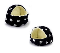 PLUSH PET TENT BED House Igloo Design Black Tan Paw Prints Dog Cat Ferret Puppy