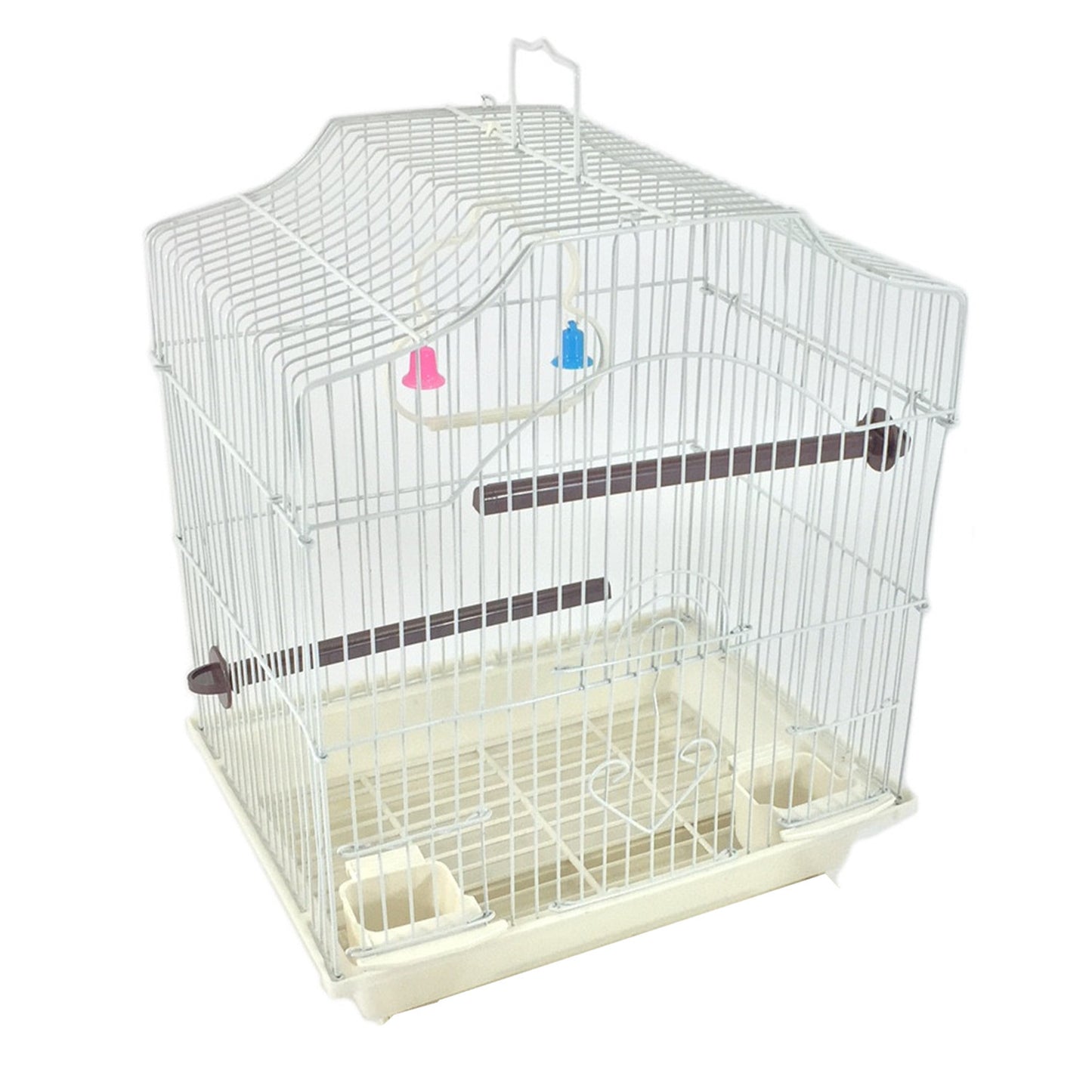 White 14-inch Small Parakeet Wire Bird Cage for Budgie Parakeets Finches Canaries Lovebirds Small Quaker Parrots Cockatiels Green Cheek Conure perfect Bird Travel Cage and Hanging Bird House