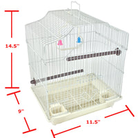 White 14-inch Small Parakeet Wire Bird Cage for Budgie Parakeets Finches Canaries Lovebirds Small Quaker Parrots Cockatiels Green Cheek Conure perfect Bird Travel Cage and Hanging Bird House