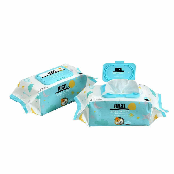 RICO Baby Wipes 100-Pack, Fragrance Free, Extra Large 7.1x7.1" , Moisturizing