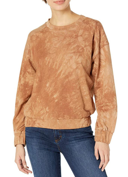 KENDALL + KYLIE Women's Elastic Waist Sweatshirt, Brown- Small