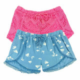 DKNY Girls Shorts 2 Pack - Pink Lace & Blue Twill - Size 6 - New