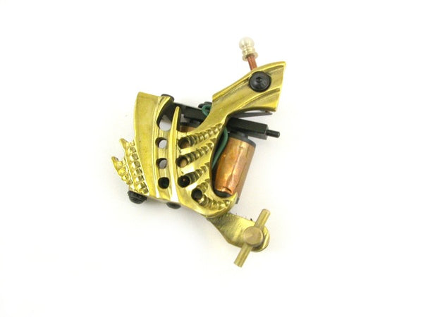 TATTOO MACHINE /GUN - GOLD ABSTRACT FRAME - 10 WRAP CUSTOM BUILT HANDMADE