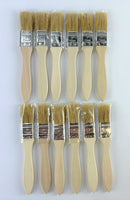 Lot of Twelve 1" Paint Brushes Classic Bristle Paint Brushes with Wooden Handles