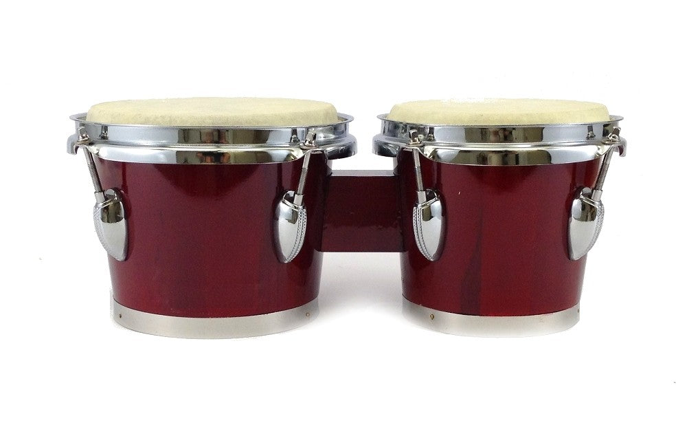 BONGOS 7" + 8" inch DARK RED WOOD DUAL DRUMS SET - WORLD LATIN Percussion - NEW