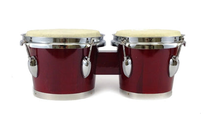 BONGOS 7" + 8" inch DARK RED WOOD DUAL DRUMS SET - WORLD LATIN Percussion - NEW