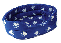 PET BED 22" Blue w. White Paw Prints Dog Cat Puppy Cushion Pillow X-Large