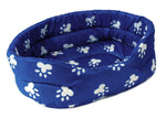 PET BED 15" Blue w. White Paw Prints Dog Cat Puppy Cushion Pillow Small