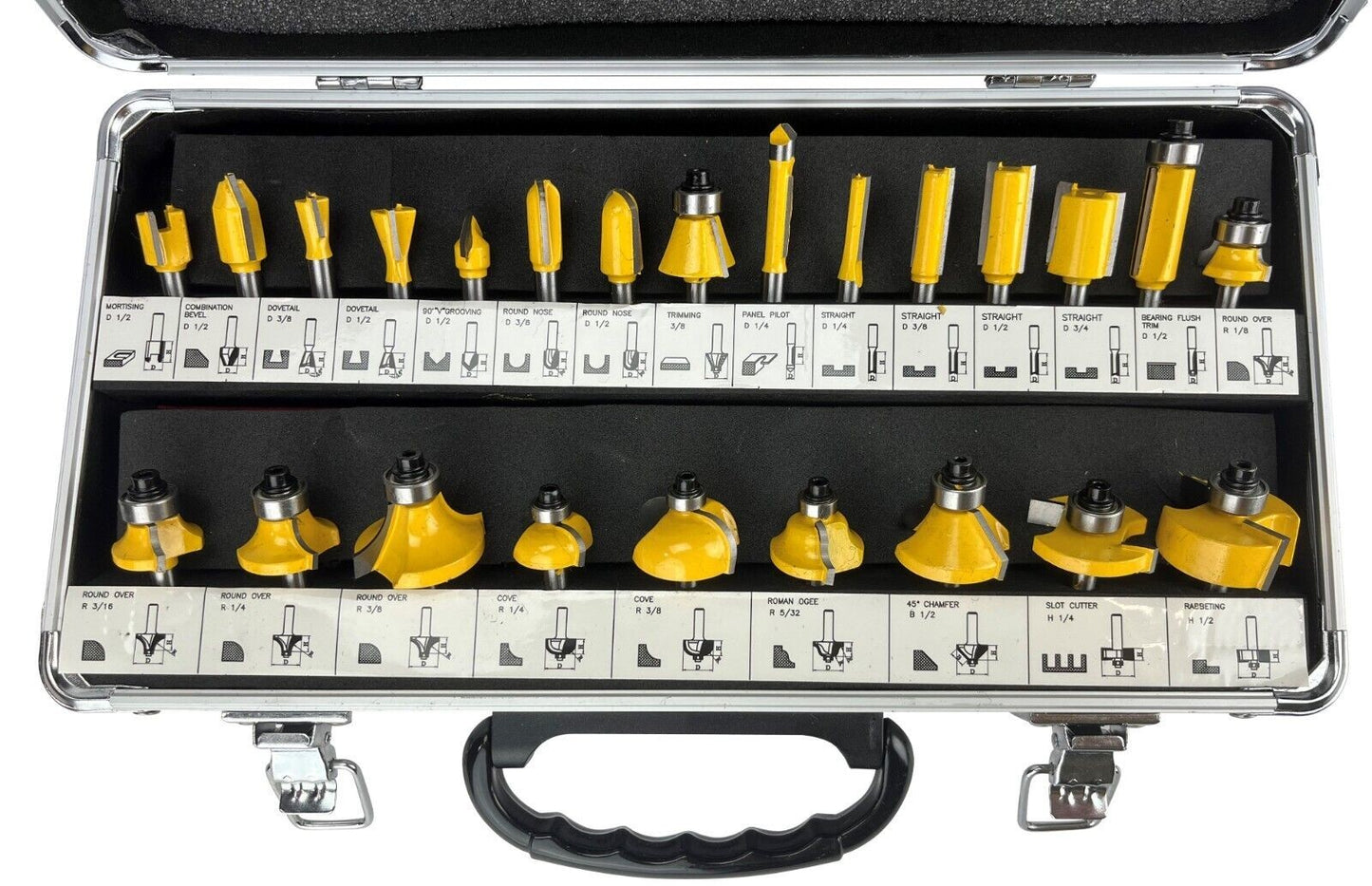 24 Piece EDM ROUTER BIT SET - 1/4" Shank Tungsten Carbide Edges in Aluminum Case