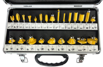 24 Piece EDM ROUTER BIT SET - 1/4" Shank Tungsten Carbide Edges in Aluminum Case