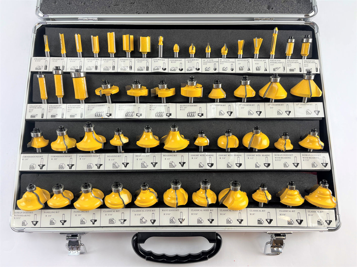 50 Piece EDM ROUTER BIT SET - 1/4" Shank Tungsten Carbide Edges in Aluminum Case